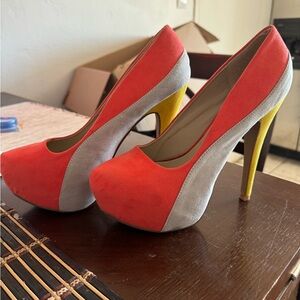 Qupid coral suede high heels